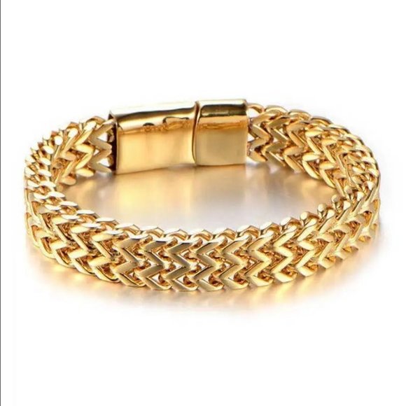 18K Gold Mens Franco Chain Link Bracelet Retro Style Guys 18 Karat K Jewelry NEW - Picture 1 of 11